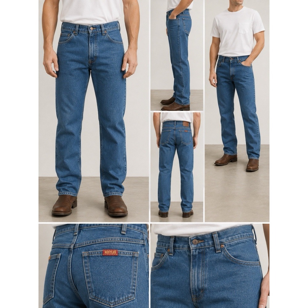Rustler Mens Jeans 32x29 Blue Denim 100% Cotton Straight Leg Classic Fit